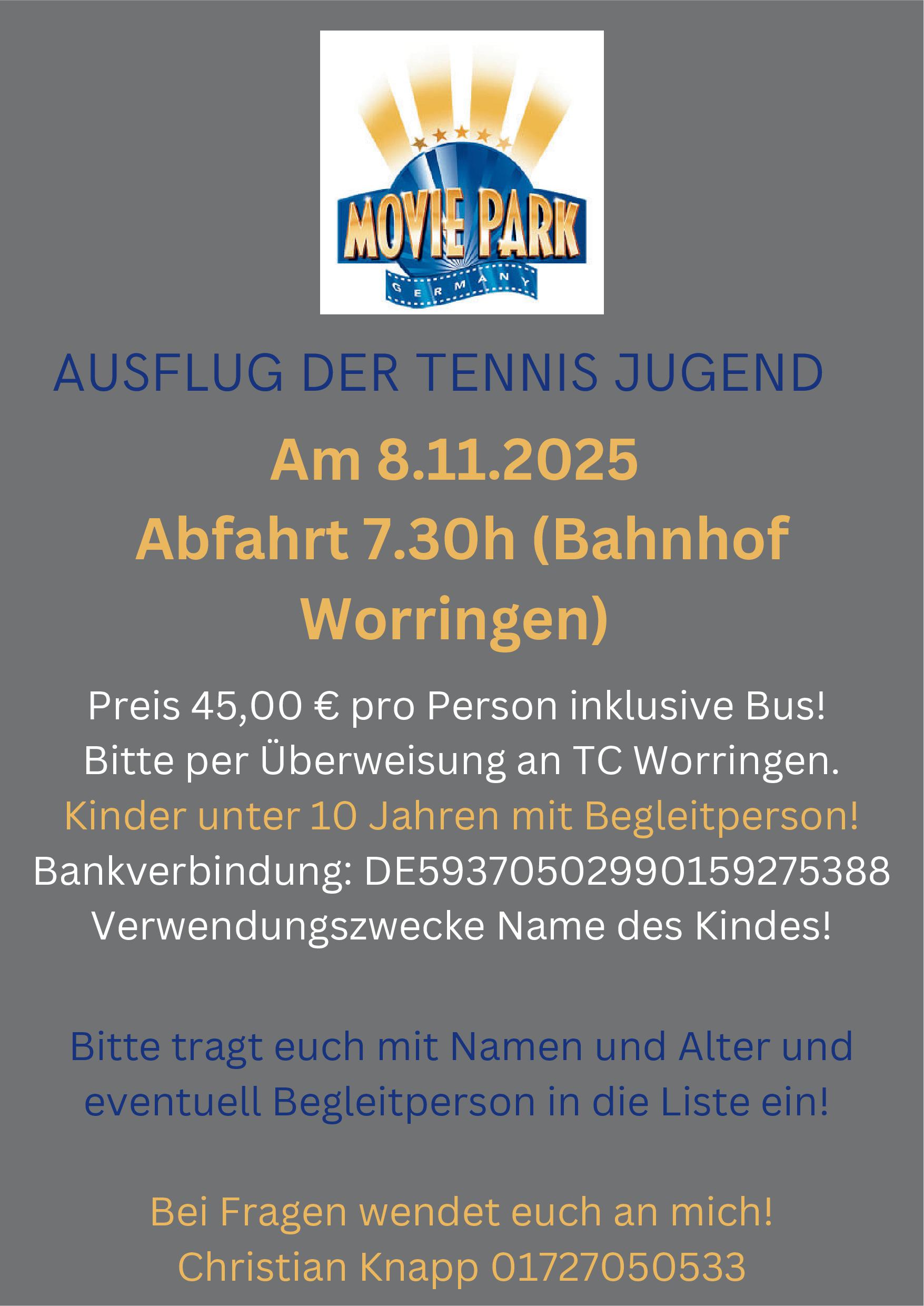 Tennis Jugend fahrt auch 2025 in den Movie Park